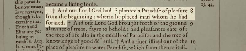Genesis 2:8 in the original 1582-1610 Original Douai-Rheims