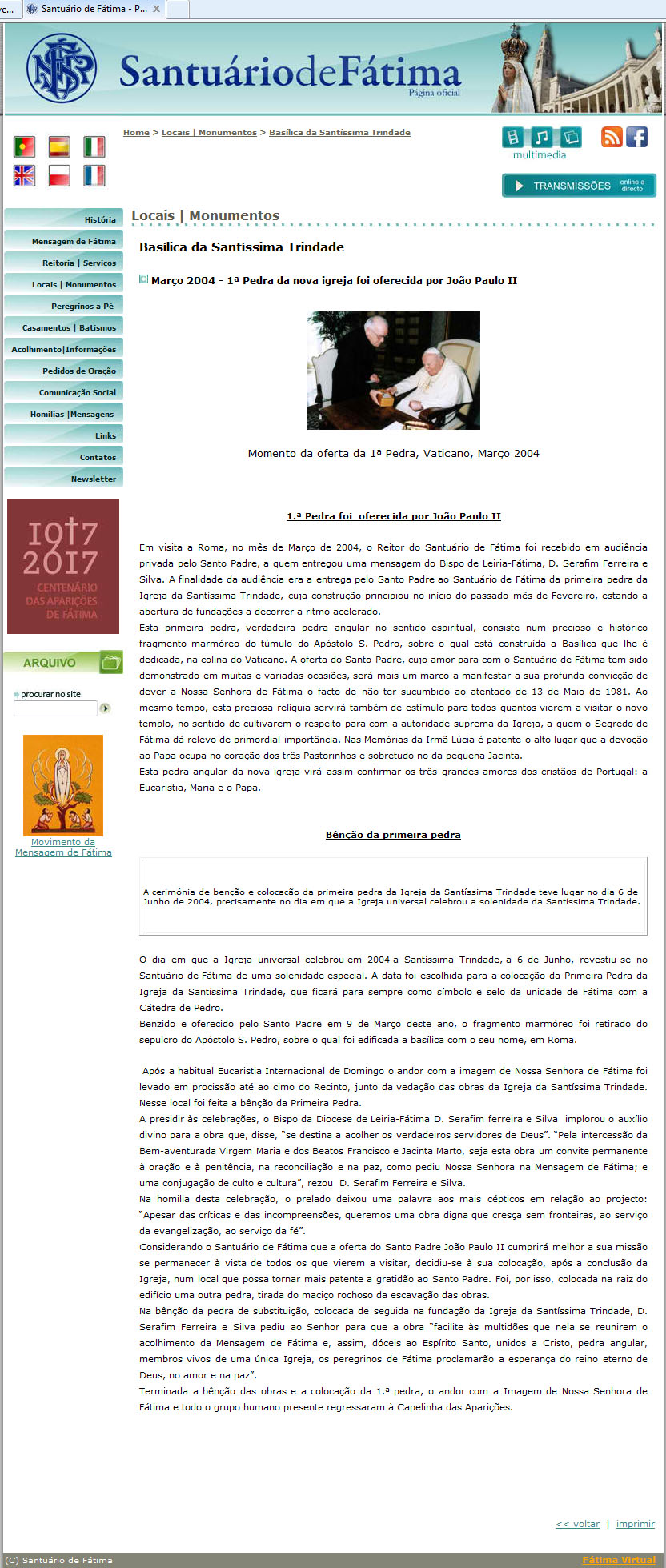 Transfer of St Peter's remains to Portugal