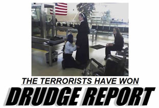 Headline from the Drudge Report showing the State overpowering the Church