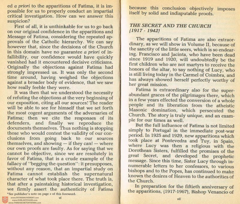 The Whole Truth About Fatima Volume 1 pages vi-vii