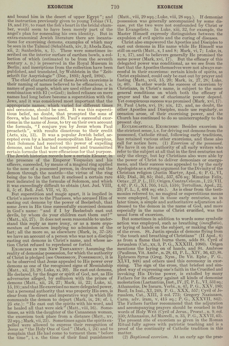 Catholic Encyclopedia Exorcist page 710
