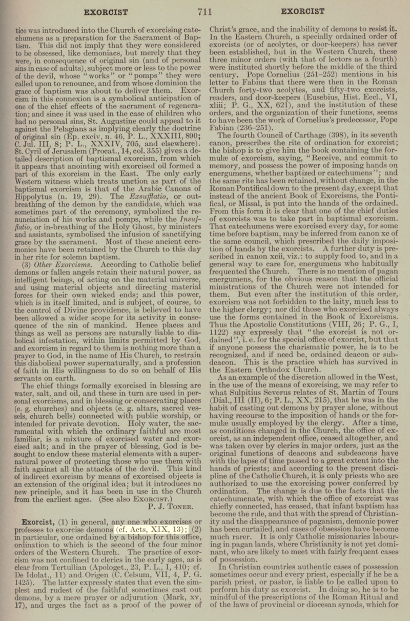 Catholic Encyclopedia Exorcist page 711
