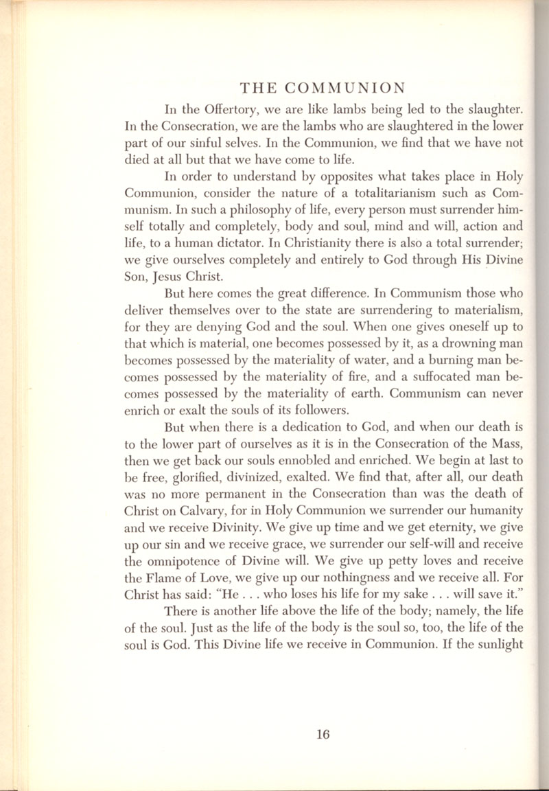 Freemason Bishop Fulton Sheen “The Mass” in 1958, page 16