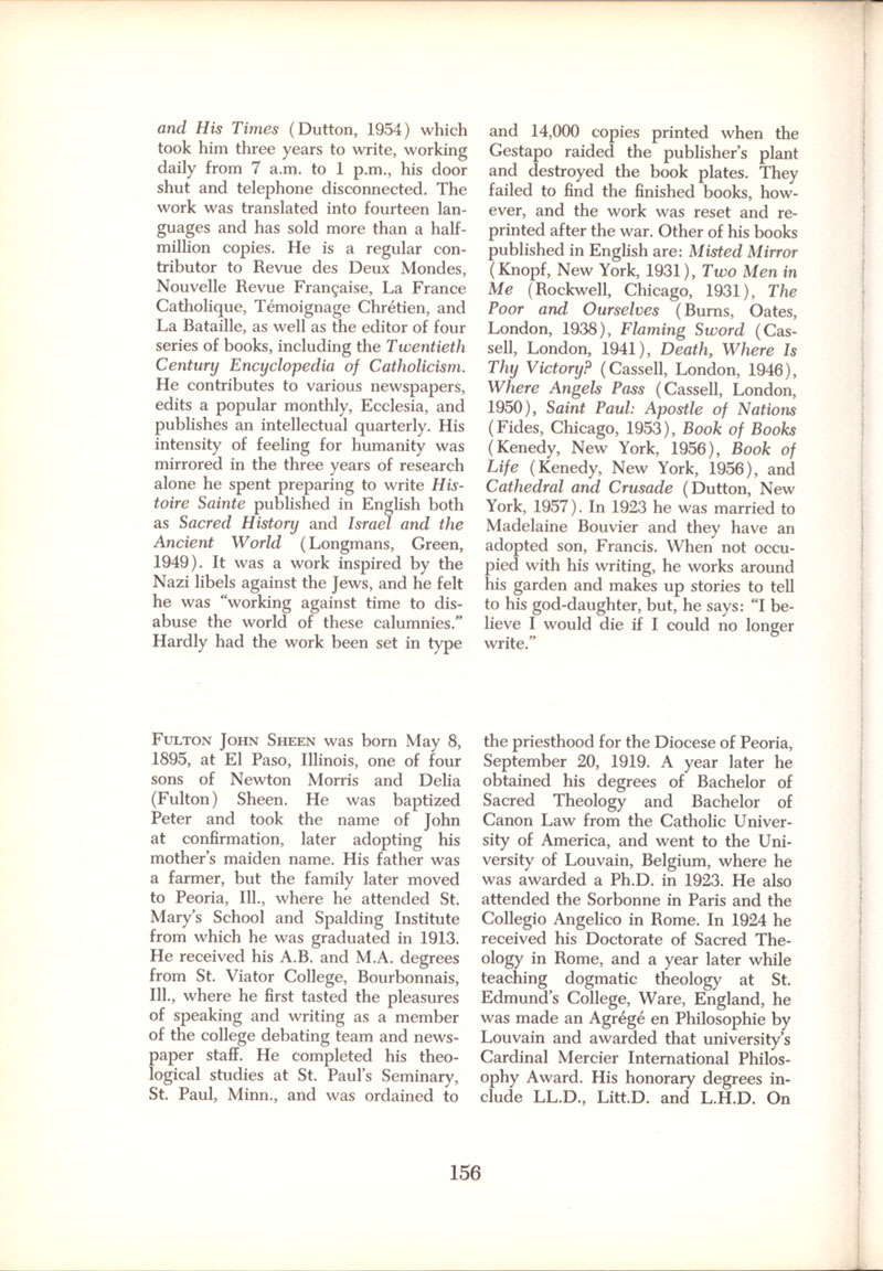 Freemason Bishop Fulton Sheen “The Mass” in 1958, page 156