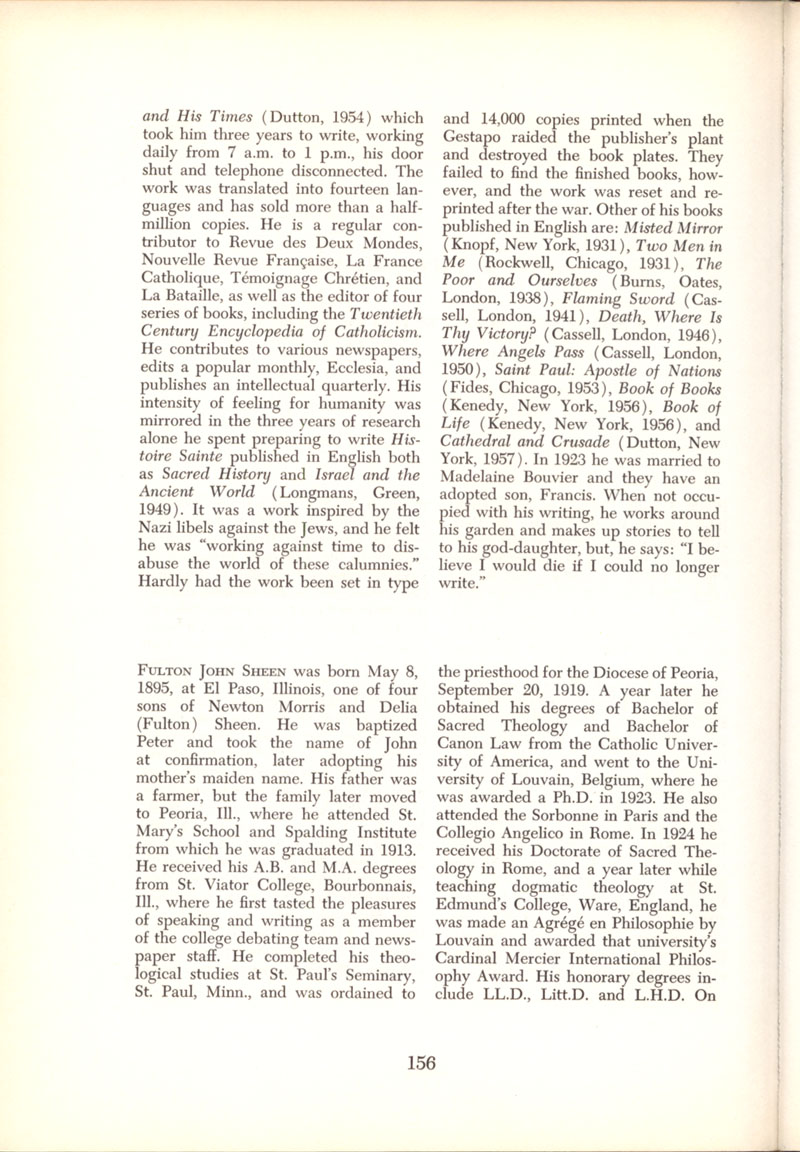 Freemason Bishop Fulton Sheen “The Mass” in 1958, page 156