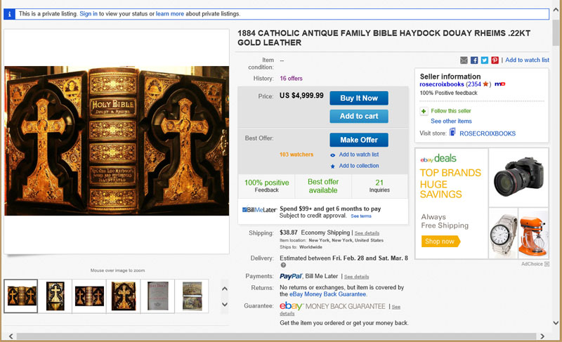 February, 2014 Ebay ad offering this book for $4999