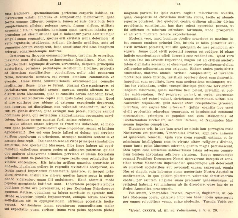 Freemason Albert Pike vs. Freemason Leo XIII: 1884 Humanum Genus pp. 13-14