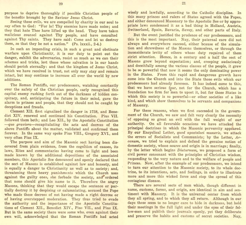Freemason Albert Pike vs. Freemason Leo XIII: 1884 Humanum Genus pp. 21-21