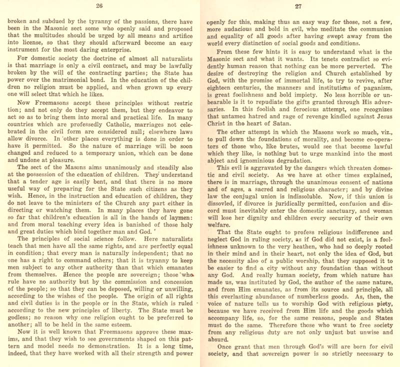 Freemason Albert Pike vs. Freemason Leo XIII: 1884 Humanum Genus pp. 26-27