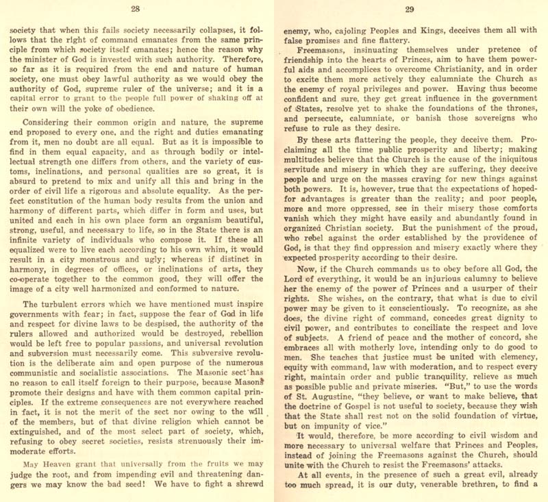 Freemason Albert Pike vs. Freemason Leo XIII: 1884 Humanum Genus pp. 28-29