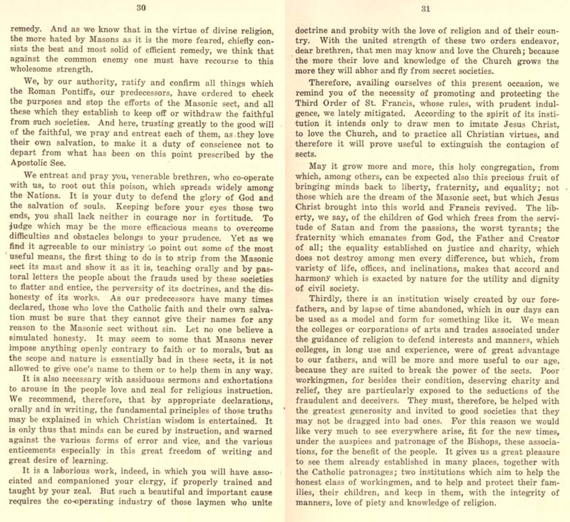 Freemason Albert Pike vs. Freemason Leo XIII: 1884 Humanum Genus pp. 30-31