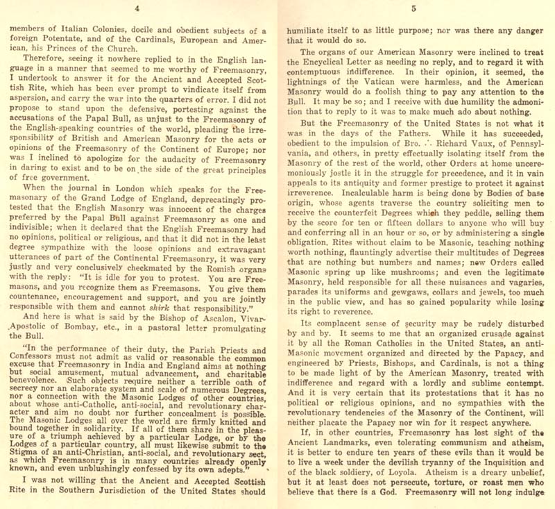 Freemason Albert Pike vs. Freemason Leo XIII: 1884 Humanum Genus pp. 36-37
