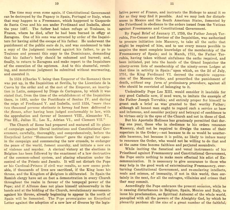 Freemason Albert Pike vs. Freemason Leo XIII: 1884 Humanum Genus pp. 42-43
