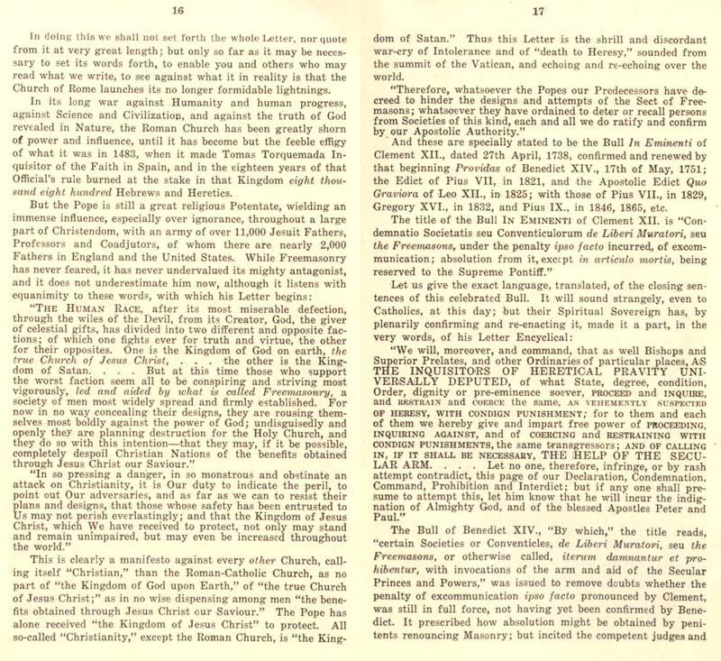 Freemason Albert Pike vs. Freemason Leo XIII: 1884 Humanum Genus pp. 48-49