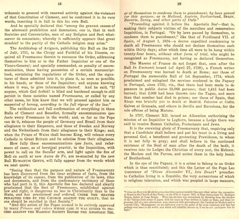 Freemason Albert Pike vs. Freemason Leo XIII: 1884 Humanum Genus pp. 50-51