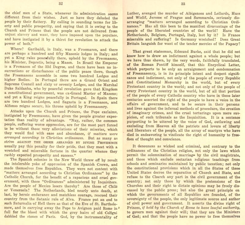 Freemason Albert Pike vs. Freemason Leo XIII: 1884 Humanum Genus pp. 64-65