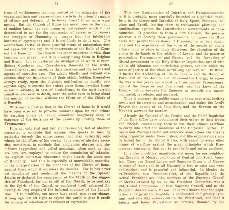 Freemason Albert Pike vs. Freemason Leo XIII: 1884 Humanum Genus pp. 68-69