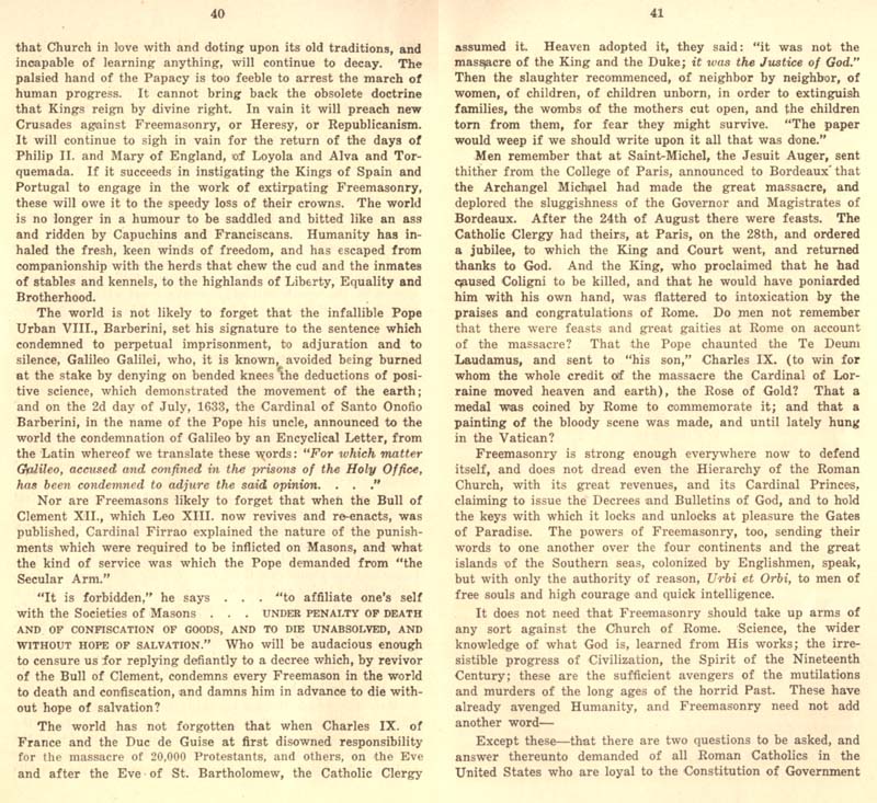 Freemason Albert Pike vs. Freemason Leo XIII: 1884 Humanum Genus pp. 72-73