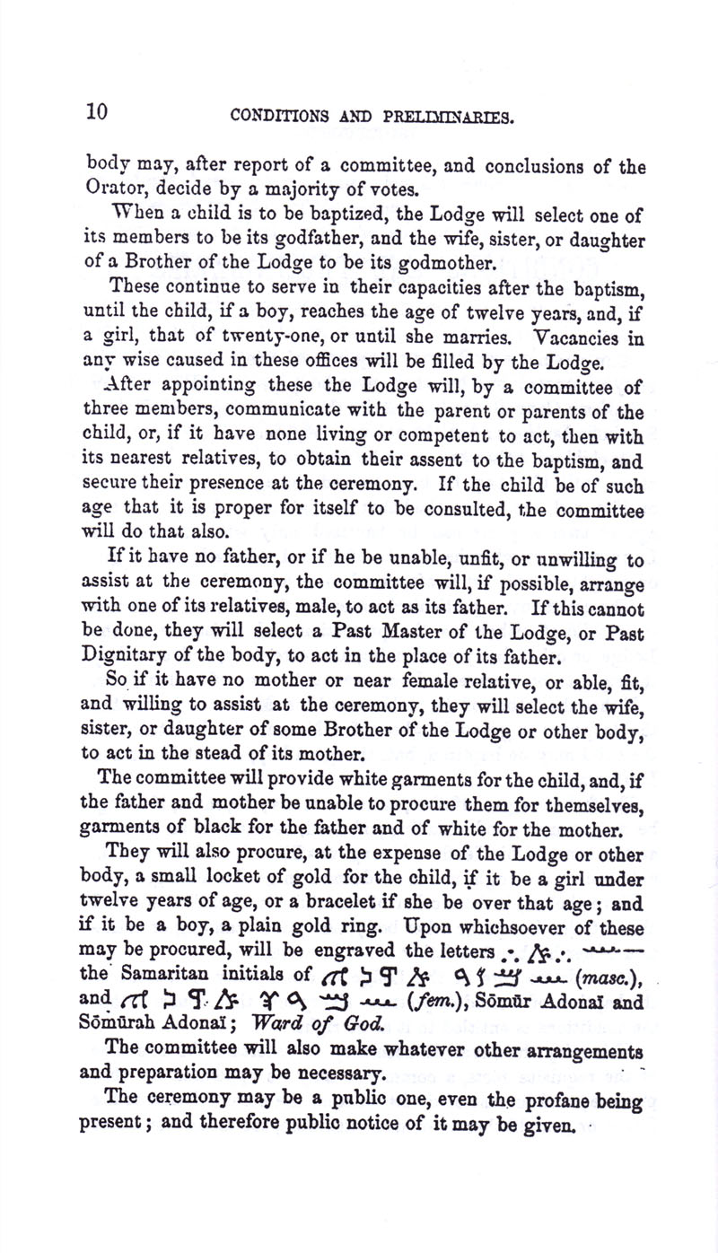 Masonic Baptism of Children by Albert Pike Part I page 10