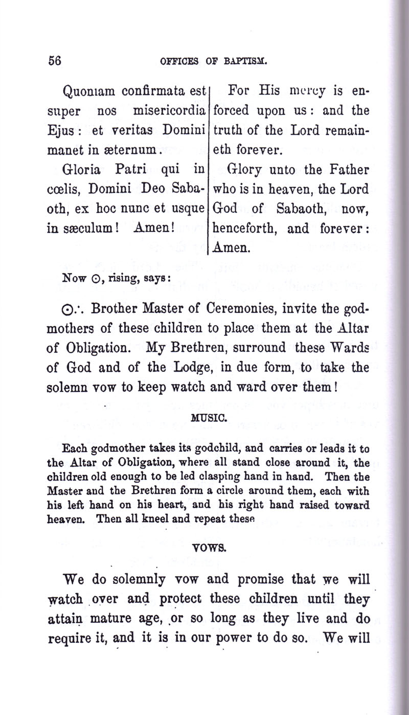 Masonic Baptism of Children by Albert Pike Part I page 56