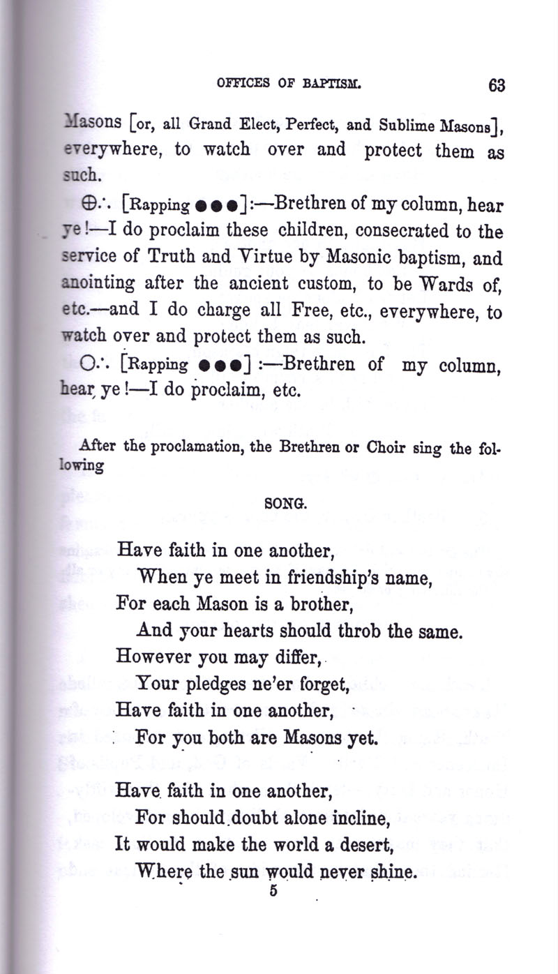 Masonic Baptism of Children by Albert Pike Part I page 63