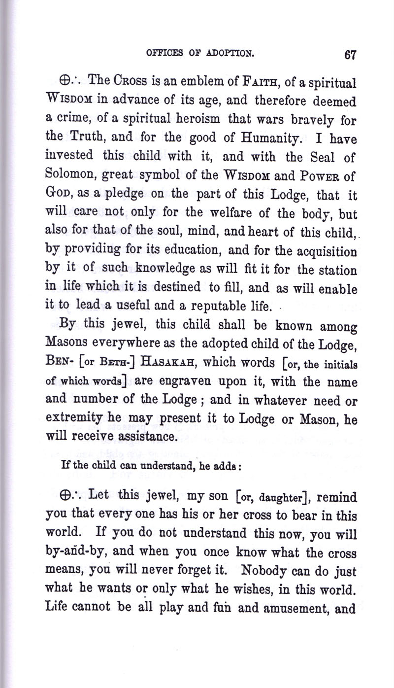 Masonic Baptism of Children by Albert Pike Part III page 67