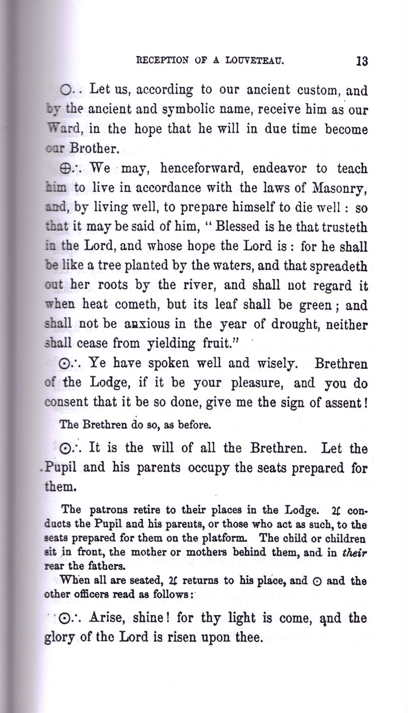 Masonic Baptism of Children by Albert Pike Part II page 13