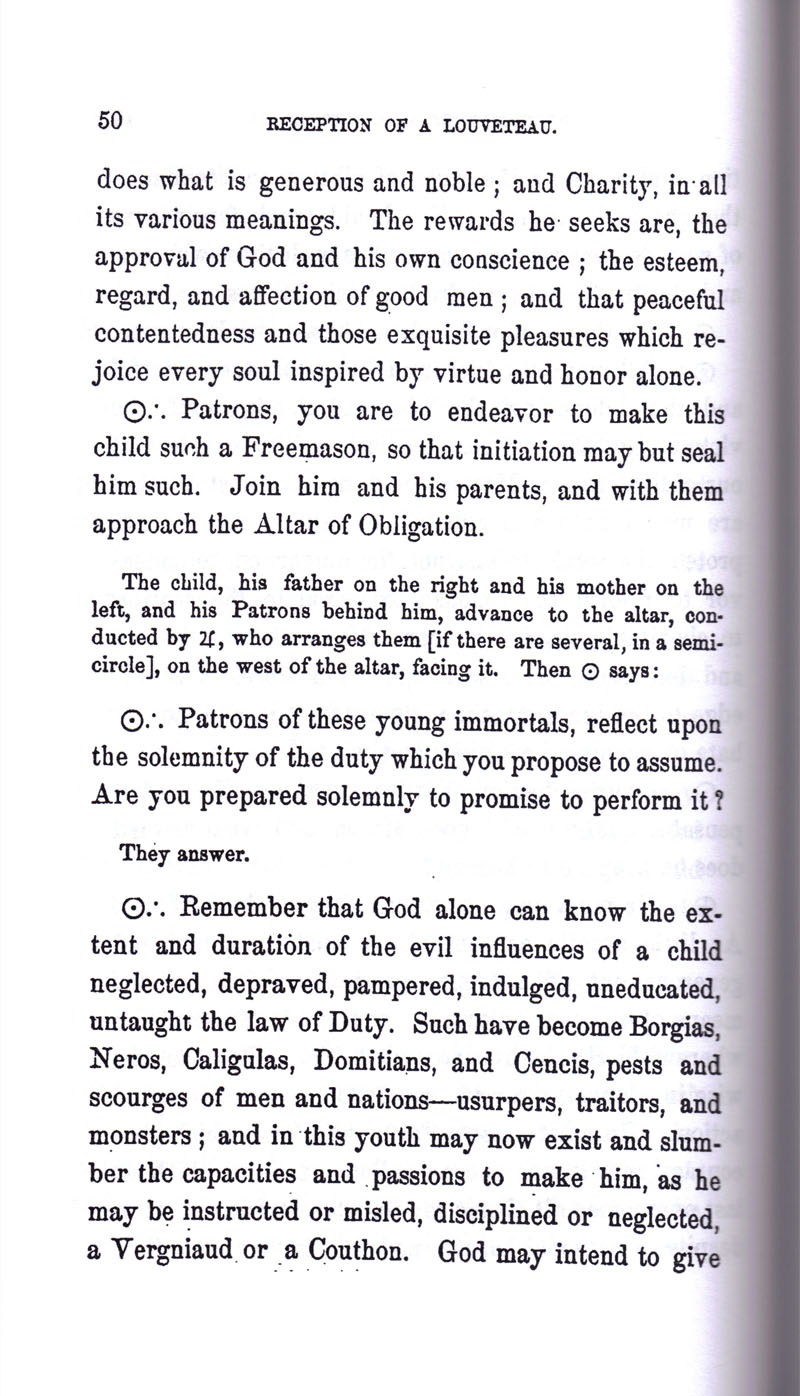 Masonic Baptism of Children by Albert Pike Part II page 50