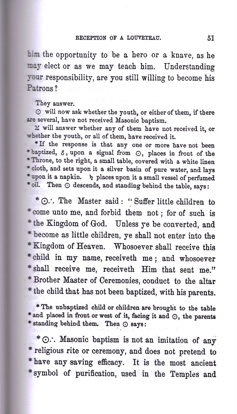 Masonic Baptism of Children by Albert Pike Part II page 51