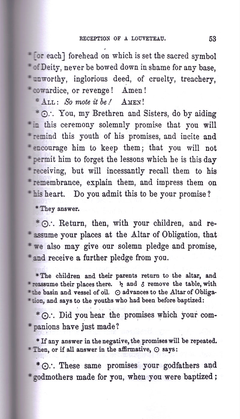 Masonic Baptism of Children by Albert Pike Part II page 53