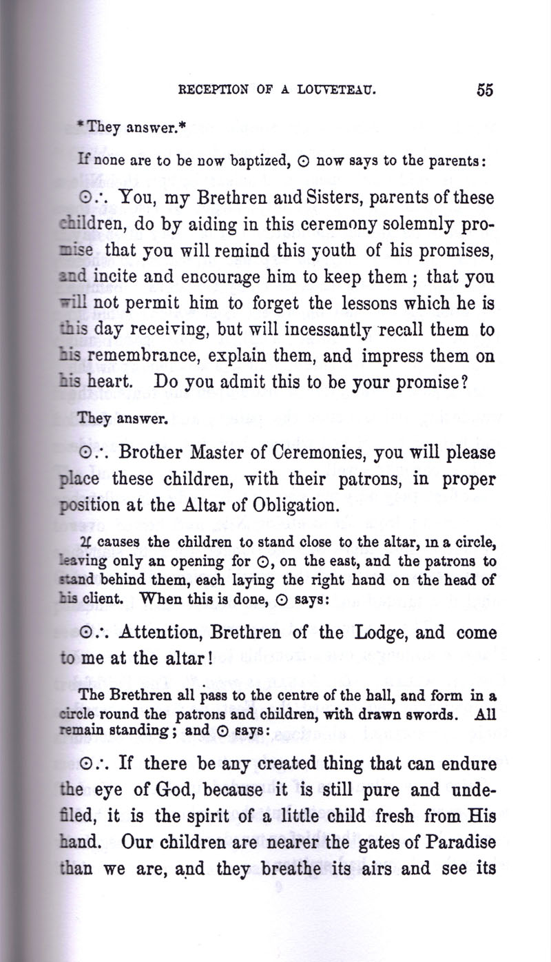 Masonic Baptism of Children by Albert Pike Part II page 55