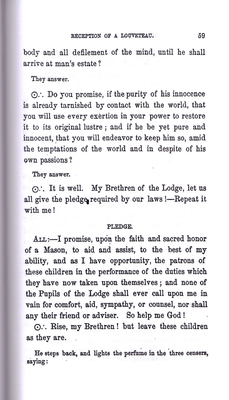 Masonic Baptism of Children by Albert Pike Part II page 59