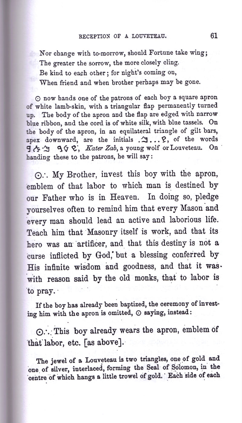 Masonic Baptism of Children by Albert Pike Part II page 61