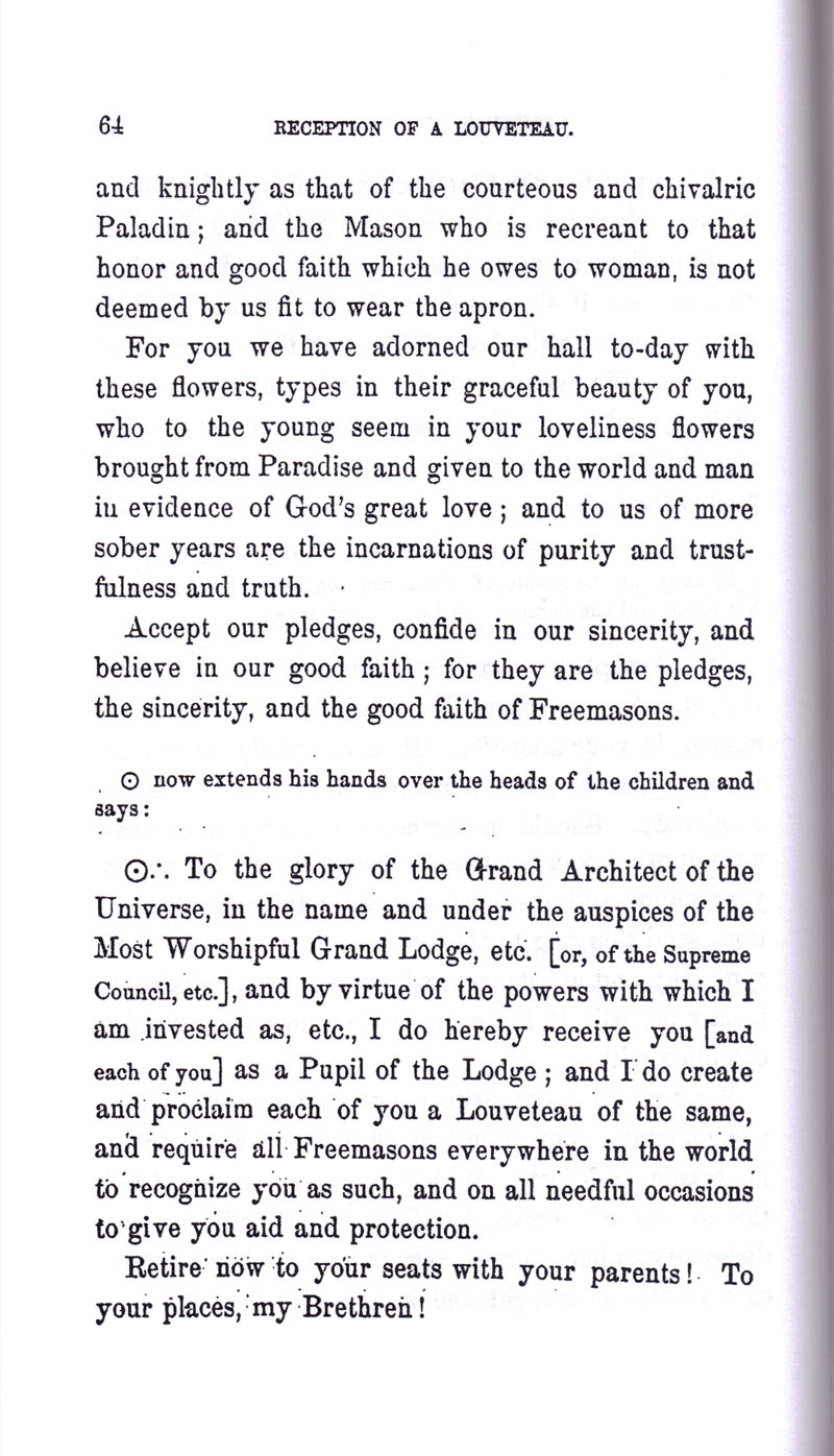Masonic Baptism of Children by Albert Pike Part II page 64