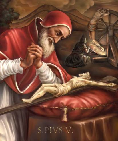 Jewish-Freemason Pius V looks down on God