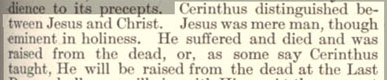 1906 Catholic Encyclopedia: Cerinthus Entry