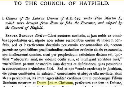 Lateran Council 649 A.D. - Deum Jesum Christum