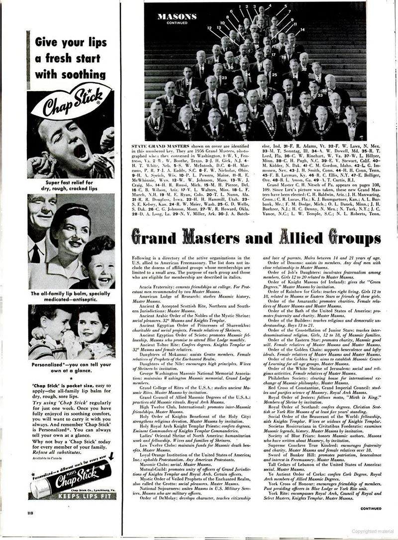 LIFE Magazine 1956 - The US MASONS