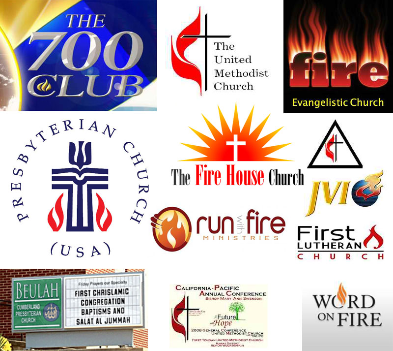 Many Protestant sects openly uses fire in their logos. Click to enlarge.