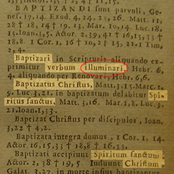 Different baptism rites including the Illuminati's rite are documented in this 1685 Catholic Latin Vulgate