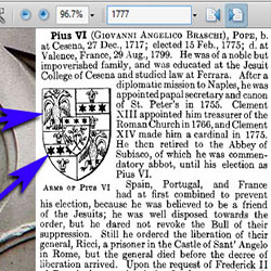 The Original Catholic Encyclopedia shows Pius VI's coat of arms containing Jewish stars of David and a Masonic double-headed eagle. This is important because Jewish Freemason Pius VI held the Seat of Pope St. Peter during the 1777 Congregation of Rites which changed the Holy Ghost into the unholy 'Spirit' in Latin.