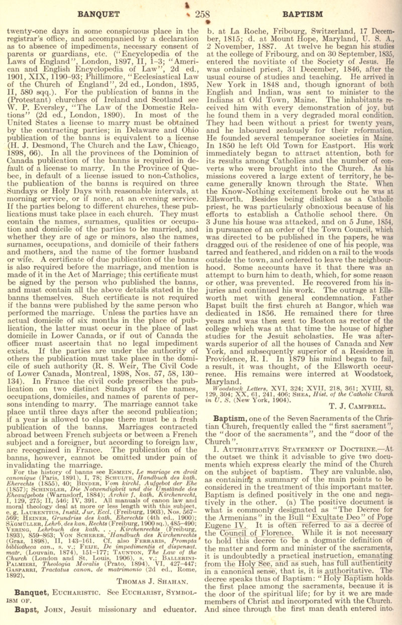 Catholic Encyclopedia Volume II - Baptism - page 258