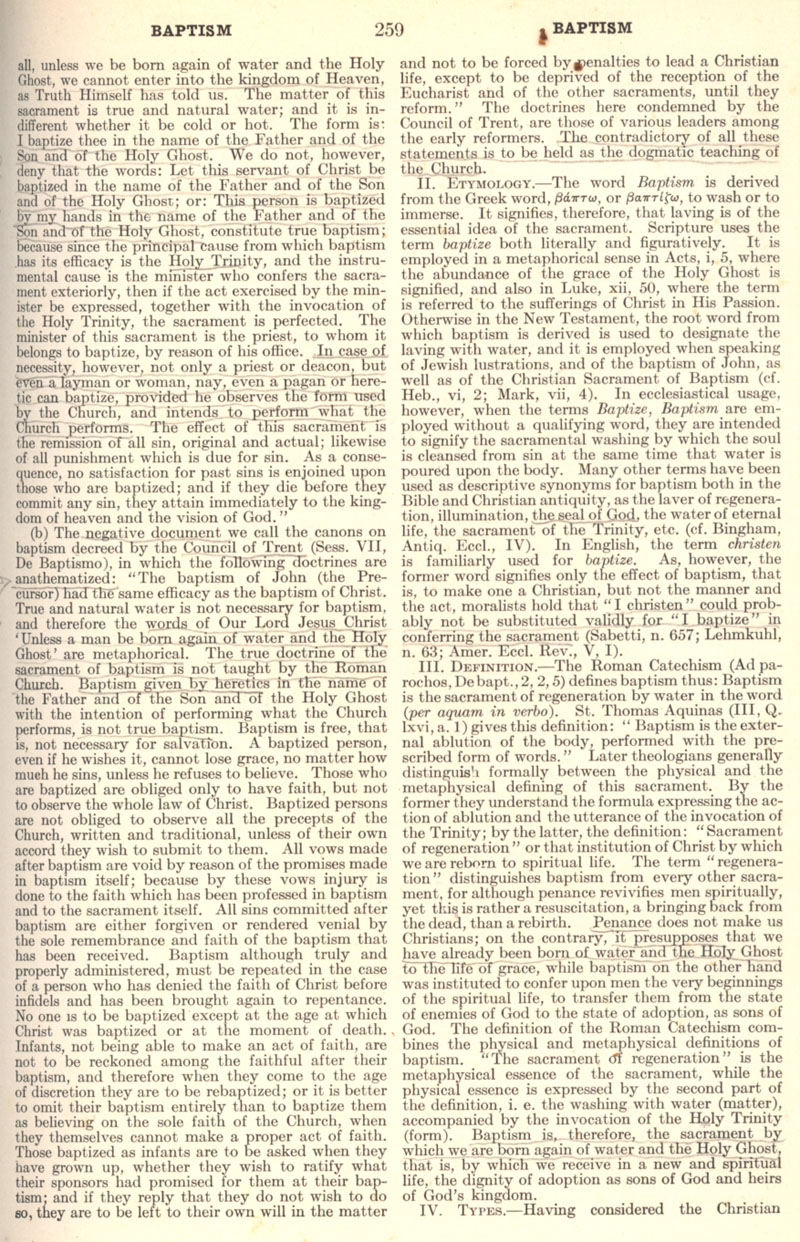 Catholic Encyclopedia Volume II - Baptism - page 259