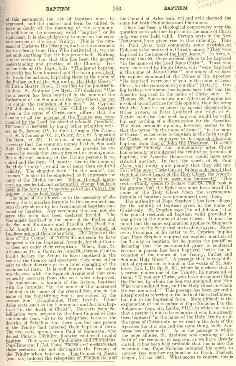 Catholic Encyclopedia Volume II - Baptism - page 263