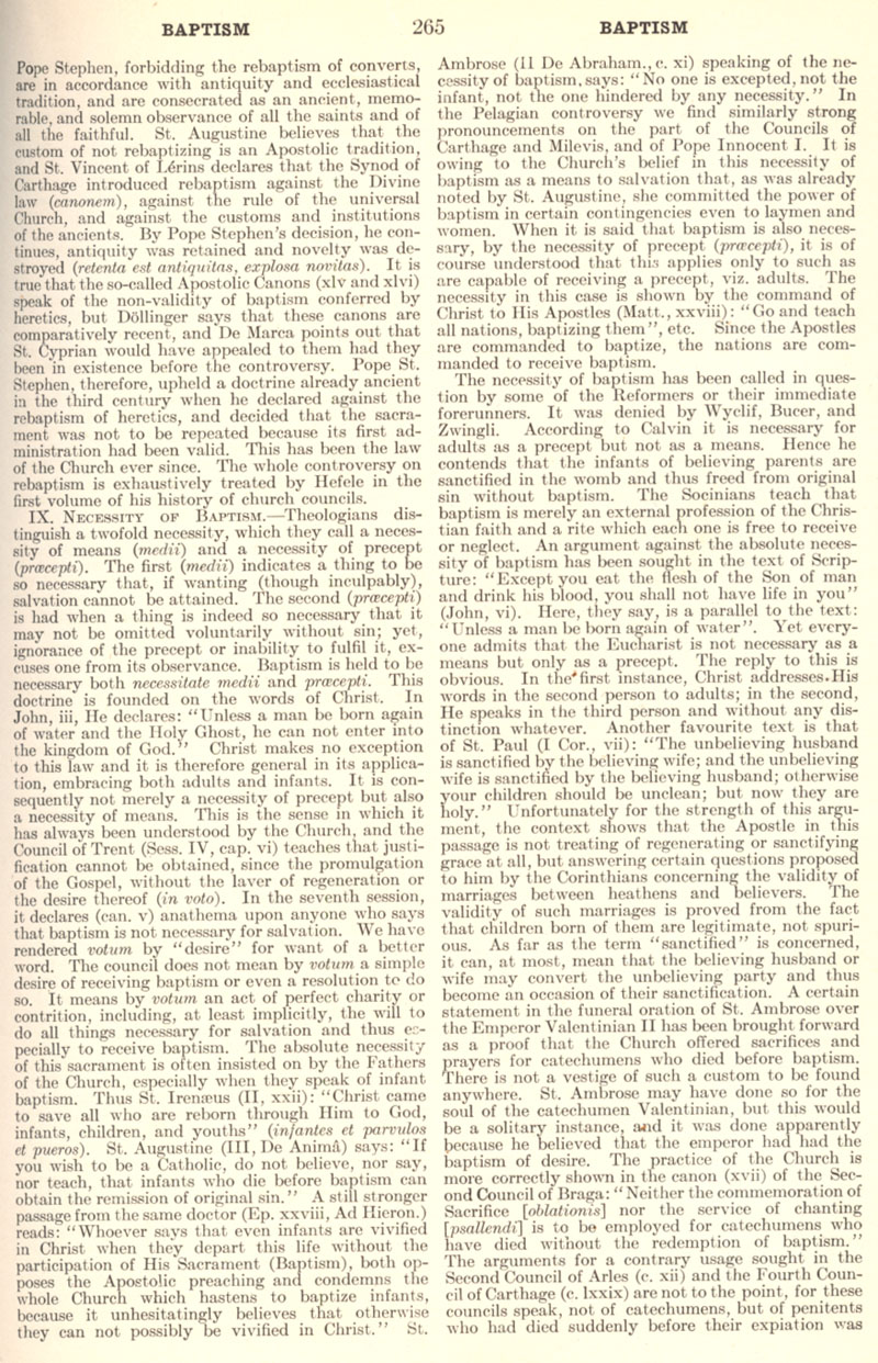 Catholic Encyclopedia Volume II - Baptism - page 265