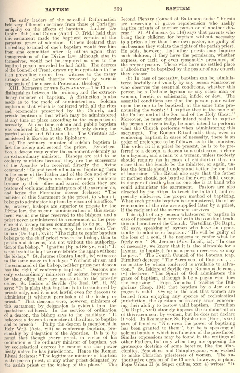 Catholic Encyclopedia Volume II - Baptism - page 269
