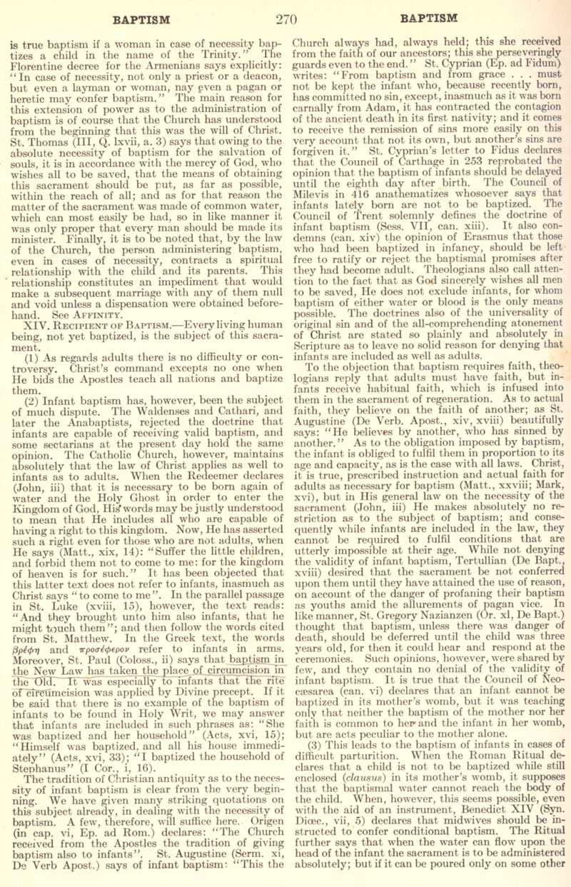 Catholic Encyclopedia Volume II - Baptism - page 270