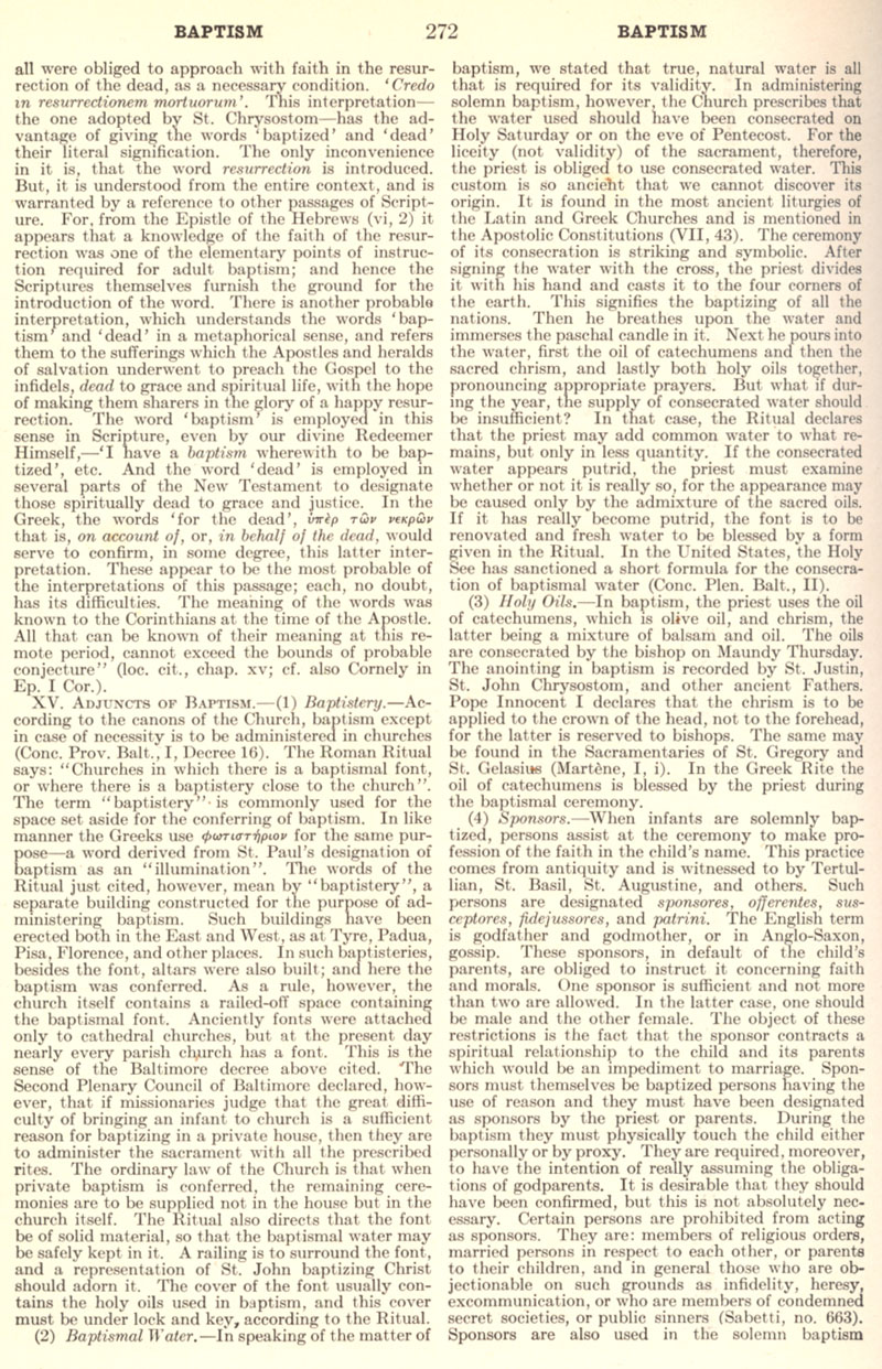 Catholic Encyclopedia Volume II - Baptism - page 272