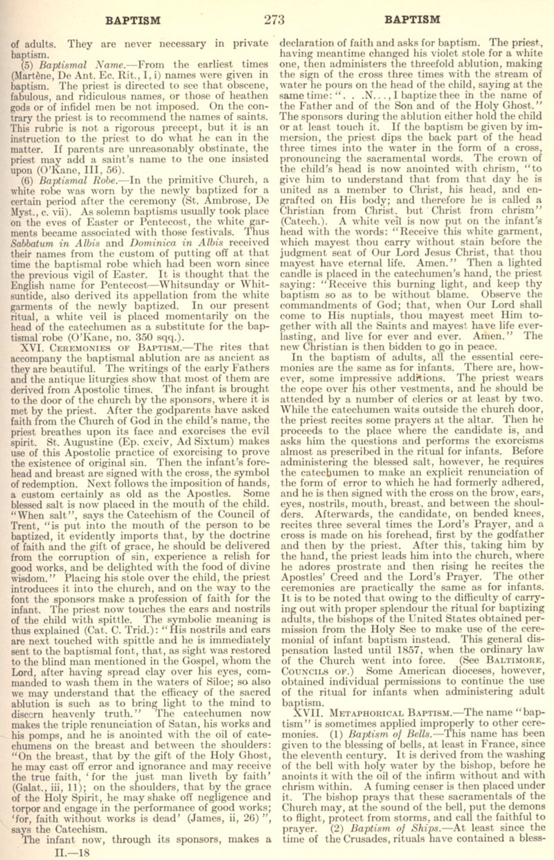 Catholic Encyclopedia Volume II - Baptism - page 273