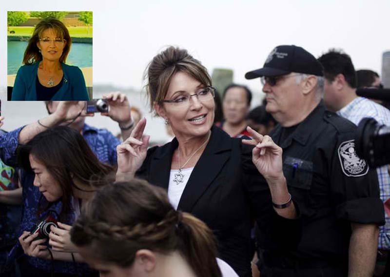 Sarah Palin shows off her Star of David necklace in her 2008 campaign for Vice President of the U.S.